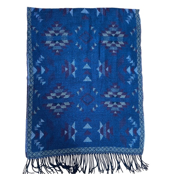 Blue Geometric Patterned Scarf - Picture 1 of 3